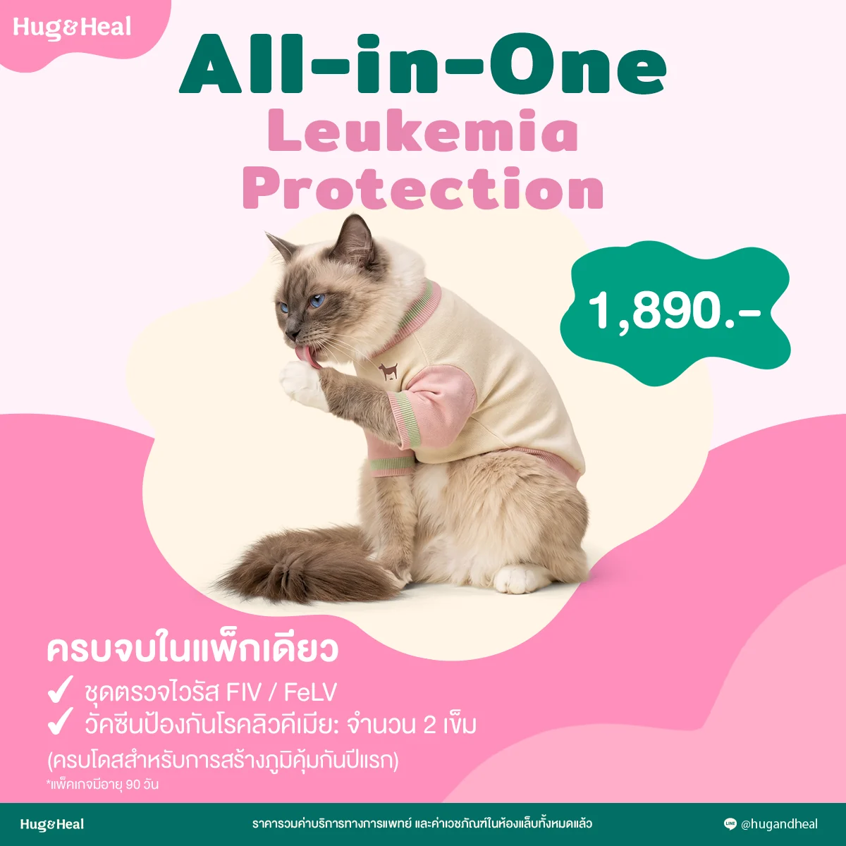 แพ็กเกจ All-in-One Leukemia Protection ตรวจ FIV/FeLV พร้อมวัคซีน 2 เข็ม ราคา 1,890 บาท